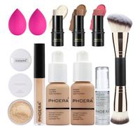PHOERA Fond de teint, kit de maquillage Contour Stick 3 pièces (104+105+Light-Medium Contour/Buff Beige+Sand+#02,#10,#12)