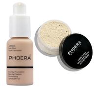 PHOERA Fond de teint, PHOERA poudre pour le visage, poudre fixatrice soft focus, PHOERA fond de teint à couverture complète (102 Nude+N.01 Translucent)
