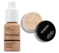 PHOERA Fond de teint, PHOERA poudre pour le visage, poudre fixatrice soft focus, PHOERA fond de teint à couverture complète (105 Sand+N.02 Cool Beige)