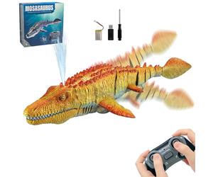 PHOEWON RC Bateau 2.4GHz Télécommandé Mosasaurus Bateau avec Vaporisateur, Bateau électrique RC à Double hélice en Forme de Dinosaure avec Jet d'eau et Voyant Lumineux, pour Enfants de 6 Ans et Plus