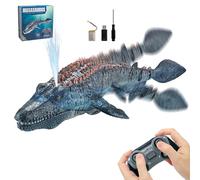 PHOEWON RC Bateau 2.4GHz Télécommandé Mosasaurus, Bateau Dinosaure électrique RC à Double hélice avec Jet d'eau et Voyant Lumineux, Jouets Cadeaux pour Enfants et Adultes 6+ (Gris)