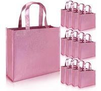 PHOGARY 12 Grand Sacs Cadeaux avec Poignée (Rose) Sacs Fourre-Tout Élégants Non Tissés pour Anniversaire Mariage, Sacs d'Épicerie Brillants