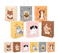 PHOGARY 18 Pcs Sac Cadeau Anniversaire avec Poignée, Petite Pochette Cadeau en Papier avec Motifs de Chiens Sac kraft pour Sachet de Bonbons Anniversaire, Pochette Surprise Enfant