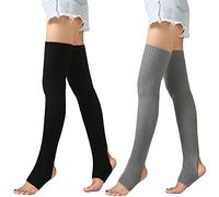 PHOGARY 2 Paires Jambière Femme, Genouillères Tricotés Stocking d'Hiver Chaudes de Yoga Fitness Danse Longues Chaussettes Crochet Knit Boot Cover Leg Warmers pour Femme - Taille Unique - Gris, Noir