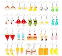 PHOGARY 20 Paires de Boucles d'Oreilles Originales et Drôles, Boucles d'Oreilles Funky et Mignonnes pour Femmes, Modèles Fruits et Fleurs à Pampilles