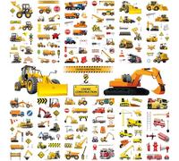 PHOGARY 36 feuilles (450+) Autocollants de chantier pour enfants, Autocollants d'excavateur 3D Cadeau d'anniversaire pour enfants Garçons Filles Stickers