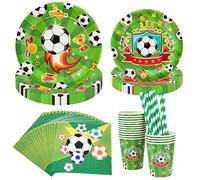PHOGARY 84PCS Fournitures de Fête de Football, Football Vaisselle Set Décorations de Fête de Football pour 16 Invités, Assiettes Tasses, Serviettes, des Pailles pour la fête d'anniversaire World Cup