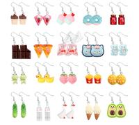 PHOGARY de Boucles d'Oreilles Originales et Drôles, Boucles d'Oreilles Funky et Mignonnes pour Femmes, Modèles Fruits et Fleurs à Pampilles, 20 Paires