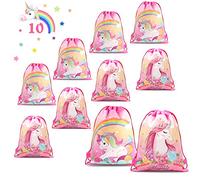 PHOGARY Gros Sacs de Cadeau Motif de Licorne Décoration de Fête Anniversaire pou Filles ou Enfatnts, Lot de 10 Sacs à Cordon 35x27cm (Double Face Imprimée)