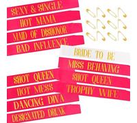 PHOGARY Lot de 12 écharpes pour Enterrement de Vie de Jeune Fille - 11 écharpes Rose Vif avec 1 écharpe Blanche Bride to Be - Ensemble d'accessoires Amusants pour Enterrement de Vie de Jeune Fille