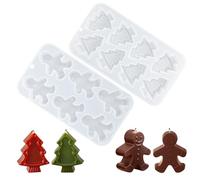 PHOGARY Lot de 2 Moule Bougie de Noël, Moule Silicone Bougie en Forme de Sapin de Noël, Bonhomme en pain d'épices Moules pour Bougies Parfumées, Savon