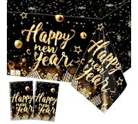 PHOGARY Lot de 2 Nappes du Nouvel an 2026, Nouvel Fournitures de Fête, NYE pour Décorations de Table, Nappes Noires et Dorées, 137 x 274 cm