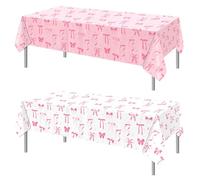 PHOGARY Lot de 2 nappes rectangulaires en plastique avec nœud rose pour décoration de fête d'anniversaire pour filles, princesses et femmes, 137 x 274 cm