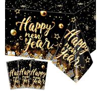 PHOGARY Lot de 3 Nappes du Nouvel an 2026, Nouvel Fournitures de Fête, NYE pour Décorations de Table, Nappes Noires et Dorées, 137 x 274 cm