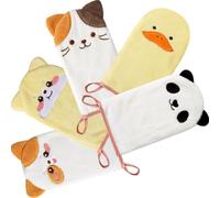 PHOGARY Lot de 5 gants de toilette en microfibre de 11,4 x 22,9 cm, gants de toilette super absorbants et doux de style animal mignon - Gommage doux pour le bain et la douche des bébés, tout-petits et