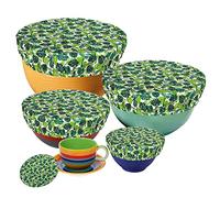 PHOGARY Lot de 5 housses de protection alimentaires réutilisables en tissu avec élastique - Couvercles extensibles - Tissu imperméable - Pour bols en verre - Pot -feuilles d'été