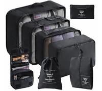 PHOGARY Lot de 8 Rangement Valise Organisateur Packing Cubes de Voyage Pochette, Compartiment Valise, Trousse Étanche de Toilette à Suspendre, Sacs à Vêtements, Chaussures, Sacs de Rangement (Noir)