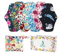 PHOGARY Lot de grandes serviettes hygiéniques réutilisables et lavables en bambou avec ailettes à 4 couches pour flux abondant et pour la nuit 25,4 cm avec sac