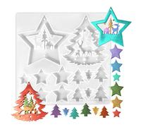 PHOGARY Moule Resine Epoxy de Noël Silicone7.9 x7.6 x0.28, Moules pour Ornementation pour Le Bricolage en Forme de Sapin de Noël, Renne, Petite étoile, Artisanat, Décoration et Art de la Résine