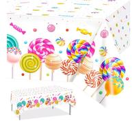 PHOGARY Sweet Candyland Lot de 3 nappes d'anniversaire en Plastique, Deux nappes d'anniversaire colorées en Forme de sucettes pour Filles, décoration de fête de Noël