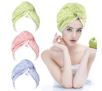 PHOGARY Turban pour Cheveux, Serviette Microfibre Cheveux Bouclés, Lot de 3 Serviettes Turban avec Bouton 65x25 cm, Ultra-Épaisses Serviette Seche Cheveux Sechage Rapide pour Femmes et Enfants