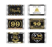 PHOHUI HAVE A NICE TIME Lot de 54 mini emballages noirs et dorés pour fête d'anniversaire 90 ans (90 pièces)