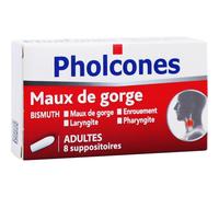 Pholcones Bismuth Adultes Maux De Gorge 8 Suppositoires