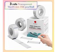 Phomemo 3 rouleaux Q30 autocollant blanc papier étanche étiquette adhésive blanc Anti-huile pour Q30 D30 Mini ruban d'imprimante thermique Portable - Type 14x25mm Clear