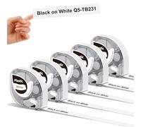 Phomemo 5x Ruban Étiquettes Papier 12mm, Noir sur Blanc, pour P12/P12 Pro