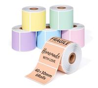 Phomemo 6 rouleaux couleur Étiquette M110 Étiquette thermiques Autocollante,.57 "x1.18" (40x30mm),Compatible avec Phomemo M110 M120 M220 M221 M108 M200 M100 M150 M250 M260,230 étiquettes/Rouleau