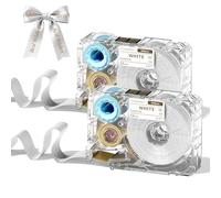 Phomemo A30/P15 Étiquettes Adhésives à Transfert Thermique pour l’Organisation et le Classement de Documents, 12mm*5m, 2 rouleaux, fond blanc, écriture dorée