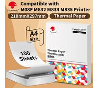 Phomemo A4 imprimante thermique papier lettre papier continu à séchage rapide adapté pour M832/M833/M834/M835 imprimante Portable 2 rouleaux