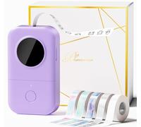 Phomemo D30 Imprimante d'étiquettes auto-adhésives Bluetooth avec 5 rouleaux de papier d'étiquette, boîte cadeau, convient pour la maison et le bureau - Violet