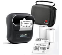Phomemo Étiqueteuse thermique M220, imprimante mobile Bluetooth compatible avec Android et iOS, mini imprimante d'étiquettes portable de 80 mm avec 3 rouleaux d'étiquettes et 1 étui
