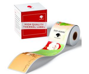 Phomemo Étiquettes de Noël pour étiqueteuse M110/M108/M220, 50 x 80 mm avec motifs Père Noël, arbres de Noël et rennes, idéales pour les cadeaux de Noël