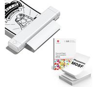 Phomemo Imprimante Portable A4 M08F Blanc avec 200 Feuilles de Papier Thermique A4 Plié, Imprimante Mobile Bluetooth sans Fil pour Voyages, Voiture, Bureau et Maison