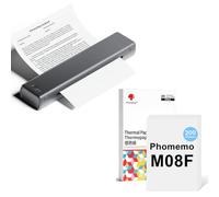 Phomemo Imprimante Portable A4 M08F Gris avec 200 Feuilles de Papier Thermique A4, Imprimante Mobile Bluetooth sans Fil pour Voyages, Voiture, Bureau & Maison