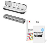 Phomemo Imprimante Portable A4 M08F Gris avec Etui de Protection & 200 Feuilles De Papier Thermique A4, Imprimante Mobile Bluetooth sans Fil pour Voyages, Voiture, Bureau & Maison