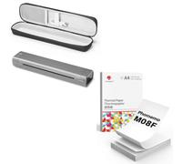 Phomemo Imprimante Portable A4 M08F Gris avec Etui de Protection & 200 Feuilles De Papier Thermique A4 Plié, Imprimante Mobile Bluetooth sans Fil pour Voyages, Voiture, Bureau Et Maison