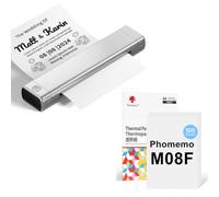 Phomemo Imprimante Portable A4 M08F Noir Argent avec 100 Feuilles de Papier Thermique A4, Imprimante Mobile Bluetooth sans Fil pour Voyages, Voiture, Bureau & Maison