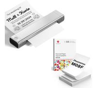 Phomemo Imprimante Portable A4 M08F Noir Argent avec 200 Feuilles de Papier Thermique A4 Plié, Imprimante Mobile Bluetooth sans Fil pour Voyages, Voiture, Bureau et Maison