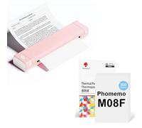 Phomemo Imprimante Portable A4 M08F Rose Blanc avec 100 Feuilles de Papier Thermique A4, Imprimante Mobile Bluetooth sans Fil pour Voyages, Voiture, Bureau & Maison
