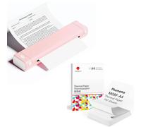 Phomemo Imprimante Portable A4 M08F Rose Blanc avec 100 Feuilles de Papier Thermique A4 Plié, Imprimante Mobile Bluetooth sans Fil pour Voyages, Voiture, Bureau et Maison