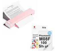 Phomemo Imprimante Portable A4 M08F Rose Blanc avec 100 Feuilles De Papier Thermique A4 Recto-Verso, Imprimante Mobile Bluetooth sans Fil pour Voyages, Voiture, Bureau & Maison, Impression sans Encre