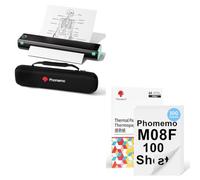 Phomemo Imprimante Portable A4 M08F Vert Noir avec Etui de Protection & 100 Feuilles De Papier Thermique A4 Recto-Verso, Imprimante Mobile Bluetooth sans Fil pour Voyages, Voiture, Bureau & Maison