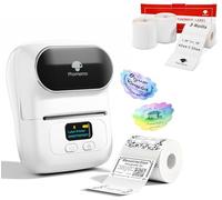 Phomemo M110 Étiqueteuse avec 4 Rouleau d'étiquette, imprimante Etiquette autocollante Bluetooth Thermique Portable, Utilisé au Bureau,Code à Barres,Petite Entreprise,Magasin