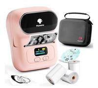 Phomemo M110 imprimantes d'étiquettes étiqueteuse Autocollante Bluetooth Portable Label Printer,Ensemble d'imprimante d'étiquettes Thermique avec 3 Rouleaux d'étiquettes et Un Sac de Rangement,Rose