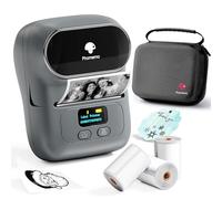 Phomemo M110 imprimantes d'étiquettes étiqueteuse Autocollante Bluetooth Portable Label Printer,Ensemble d'imprimante d'étiquettes Thermique avec 3 Rouleaux d'étiquettes et Un Sac de Rangement, Gris