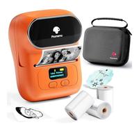 Phomemo M110 imprimantes d'étiquettes étiqueteuse Autocollante Bluetooth Portable Label Printer,Ensemble d'imprimante d'étiquettes Thermique avec 3 Rouleaux d'étiquettes et Un Sac de Rangement,Orange