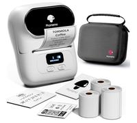 Phomemo M110 imprimantes d'étiquettes étiqueteuse Autocollante Bluetooth Portable Label Printer,Ensemble d'imprimante d'étiquettes Thermique avec 3 Rouleaux d'étiquettes et Un Sac de Rangement,Blanc